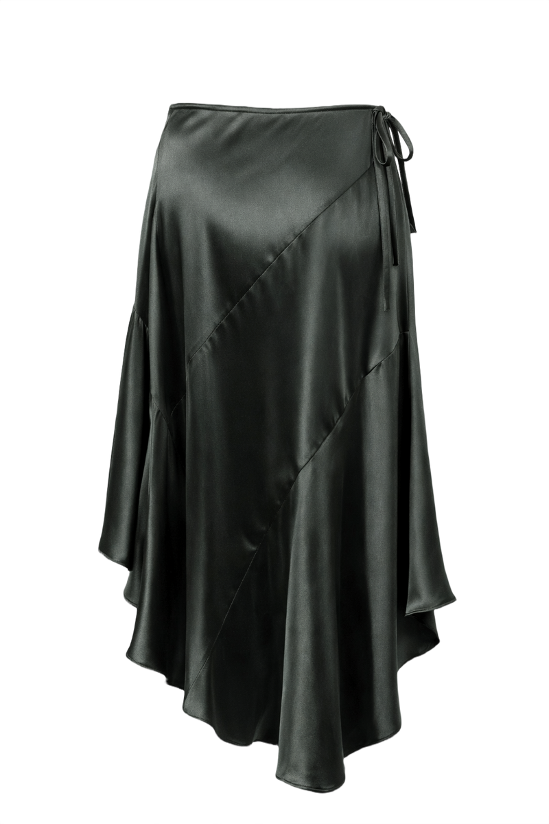 1990s Dark Green Satin Skirt - Back View