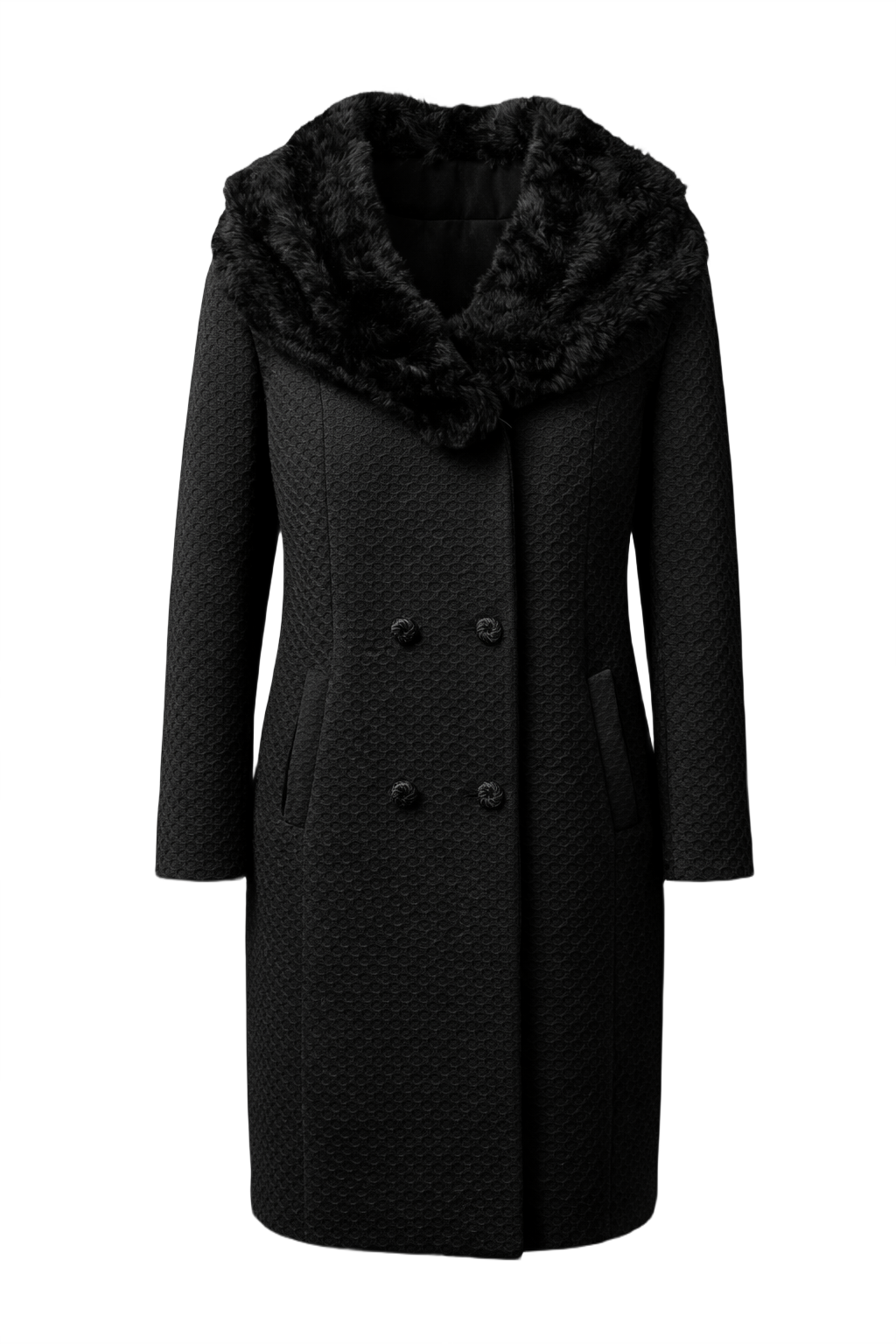 1960s Black Polyester Blend Coat - Front View