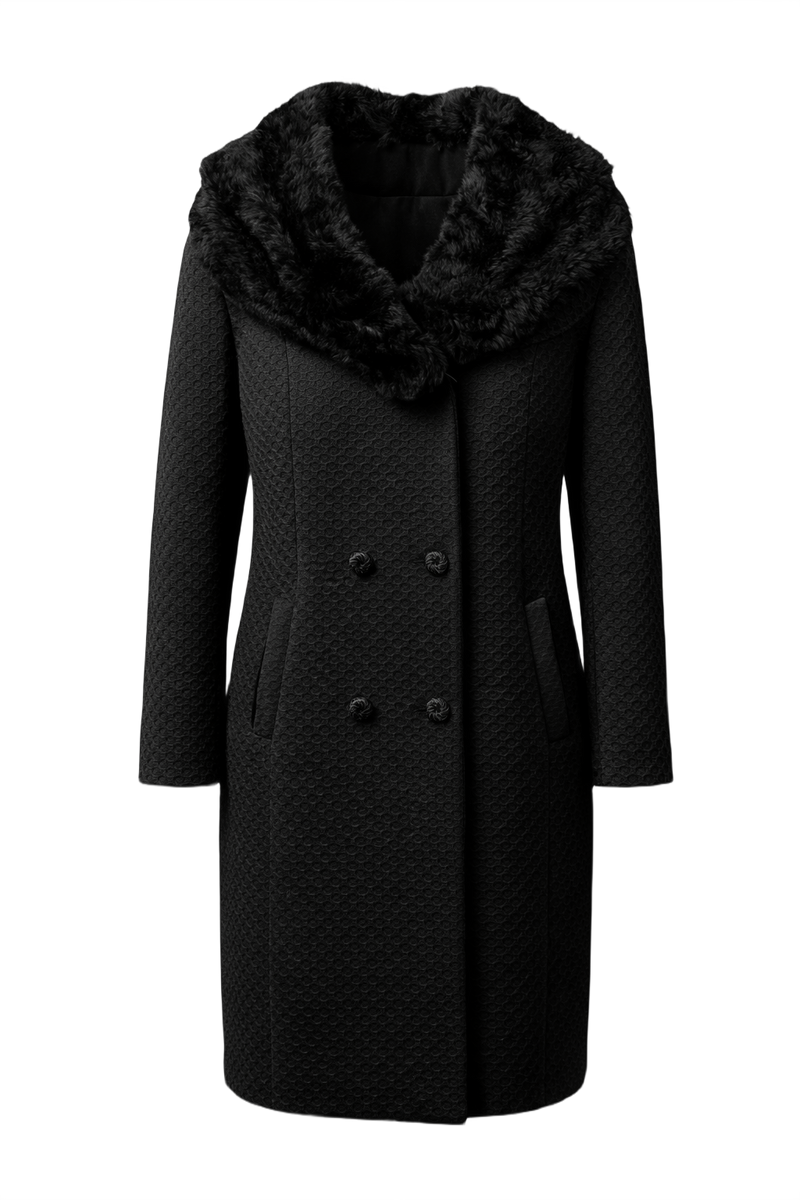 1960s Black Polyester Blend Coat - Front View