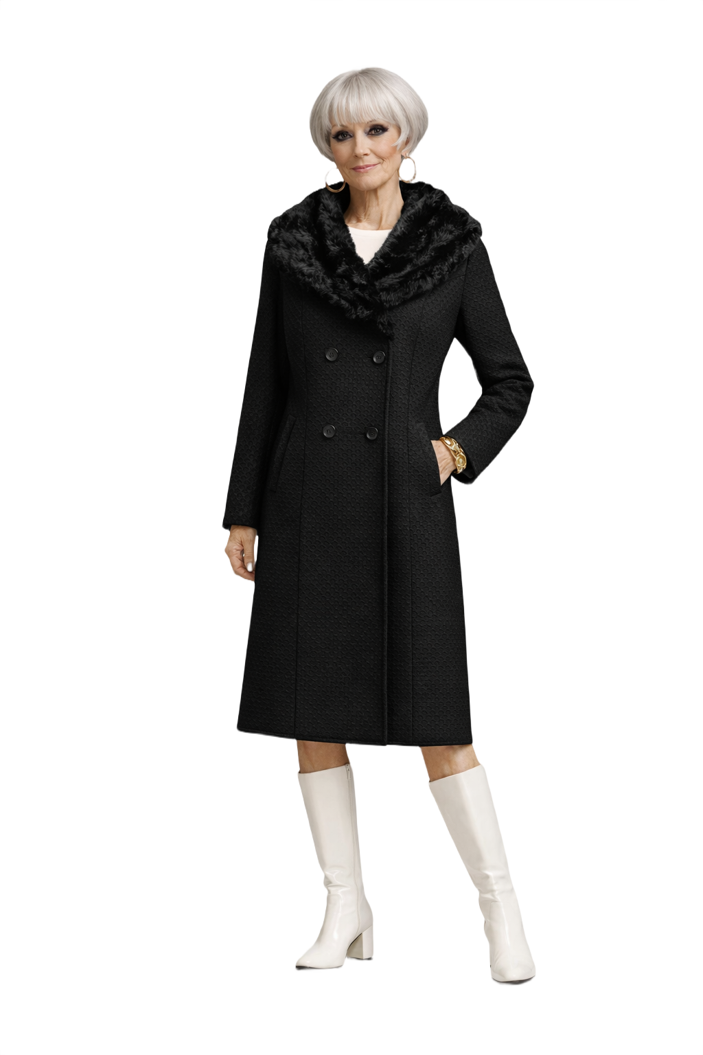 1960s Black Polyester Blend Coat - Model