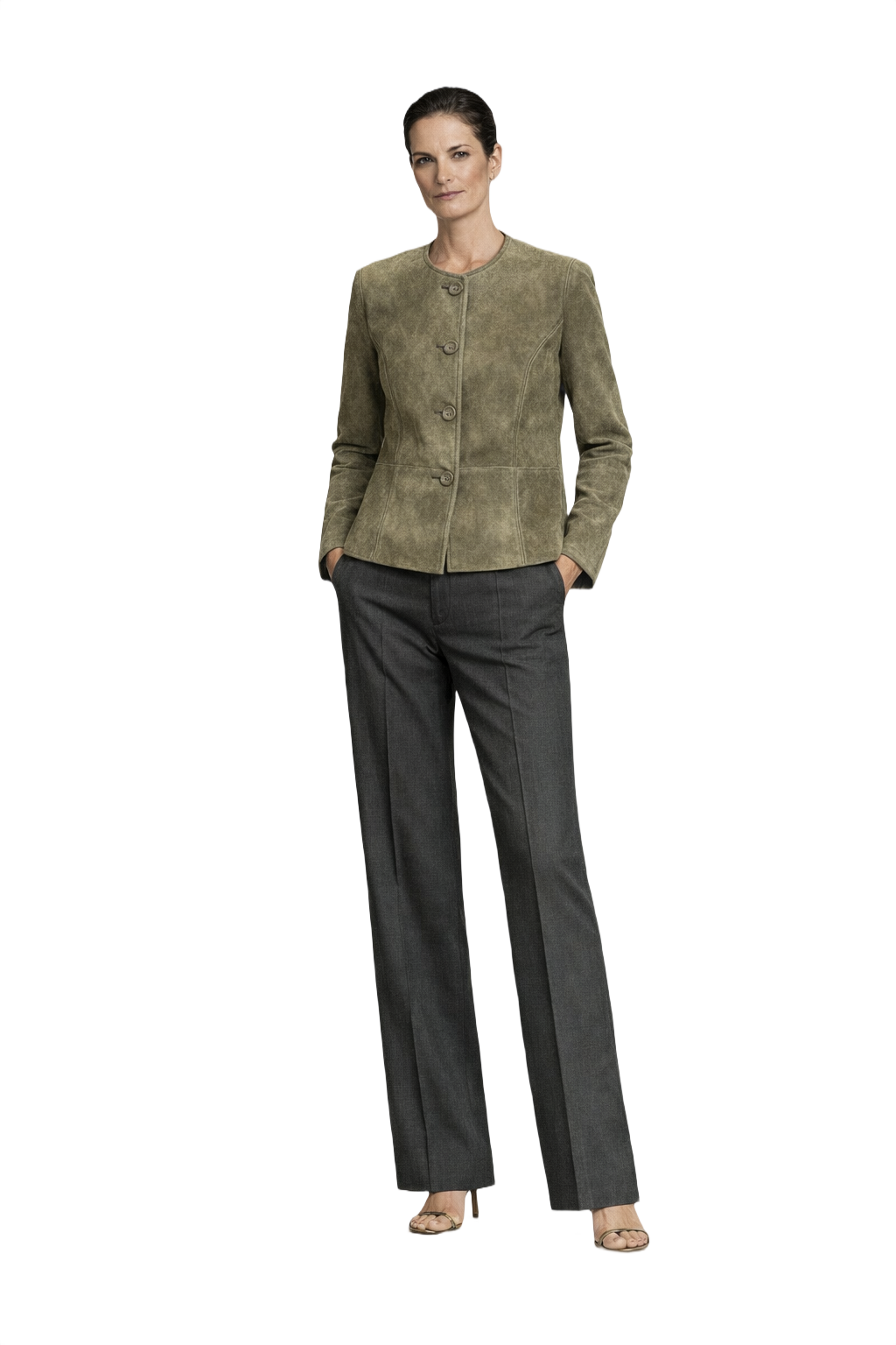 1990s Olive Green Suede Jacket - Model