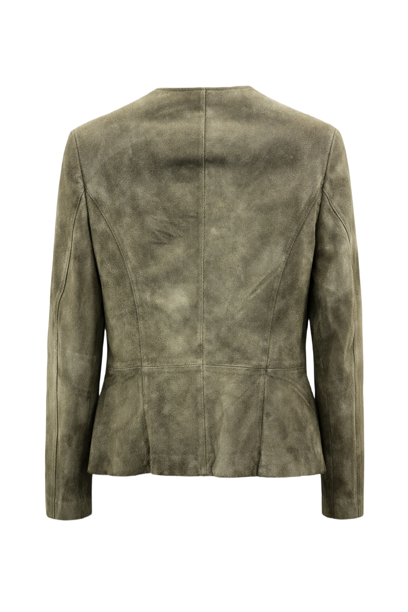 1990s Olive Green Suede Jacket - Back View