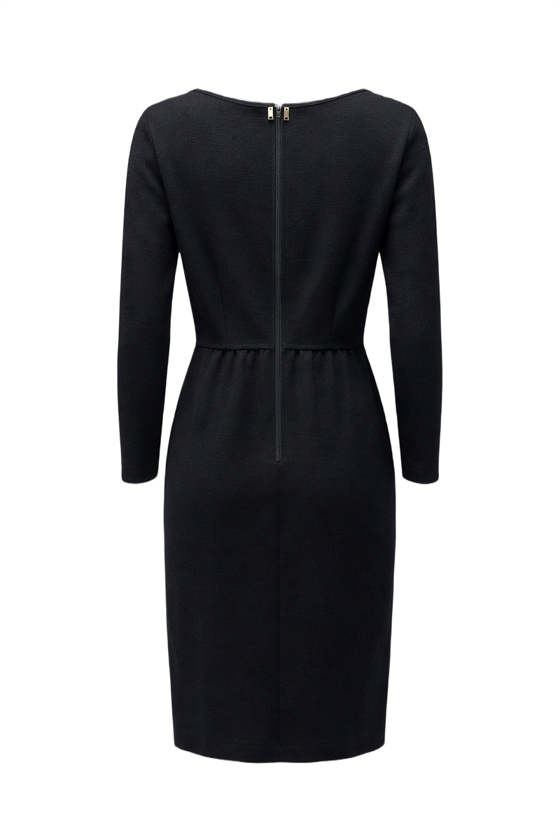 1970s Black Wool Blend Dress - Back View