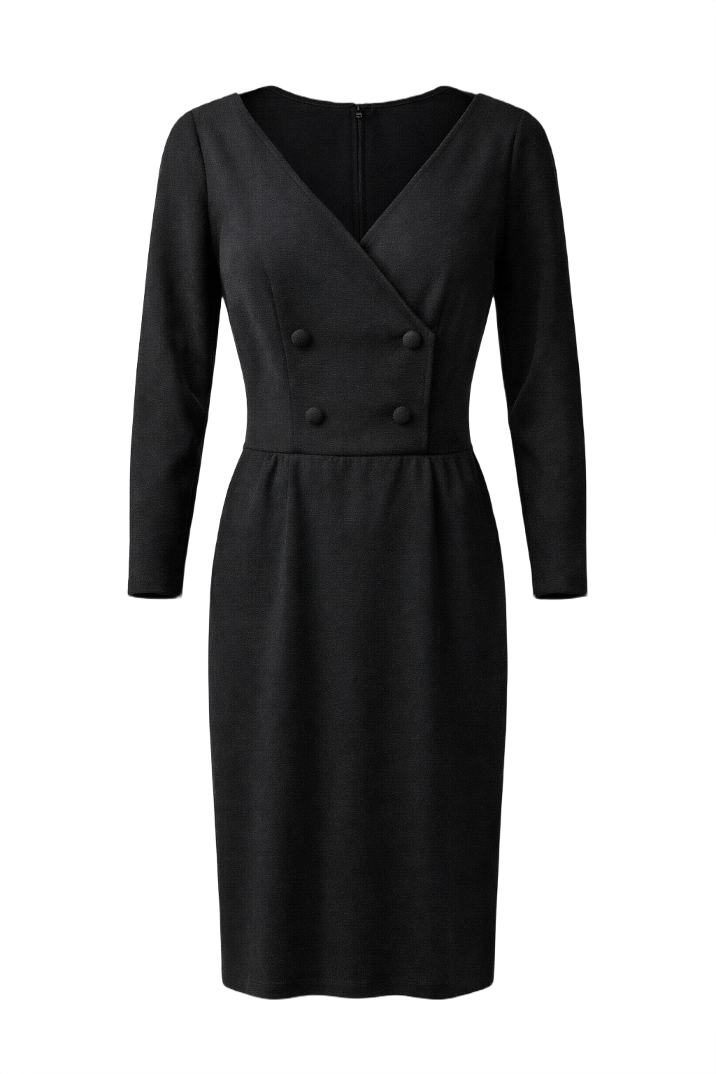 1970s Black Wool Blend Dress - Front View
