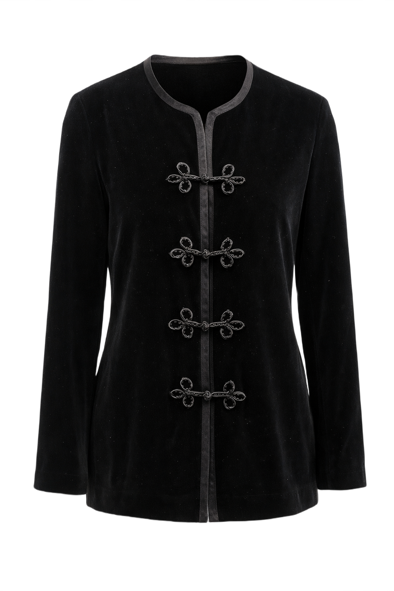 1990s Black Velvet Jacket - Front View