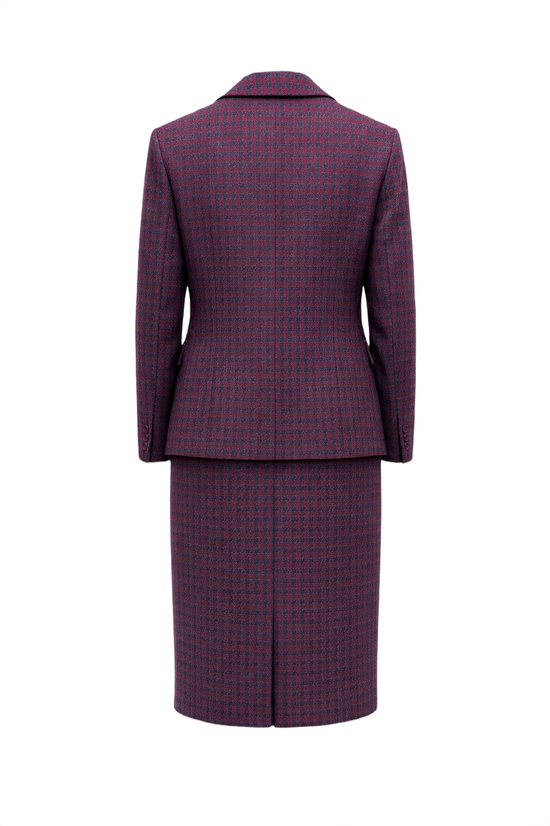1960s Deep Burgundy and Dark Teal Wool Blazer and Skirt Set - Back View