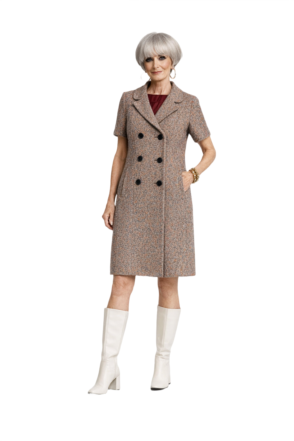 1960s Brown Tweed Shift Dress - Model