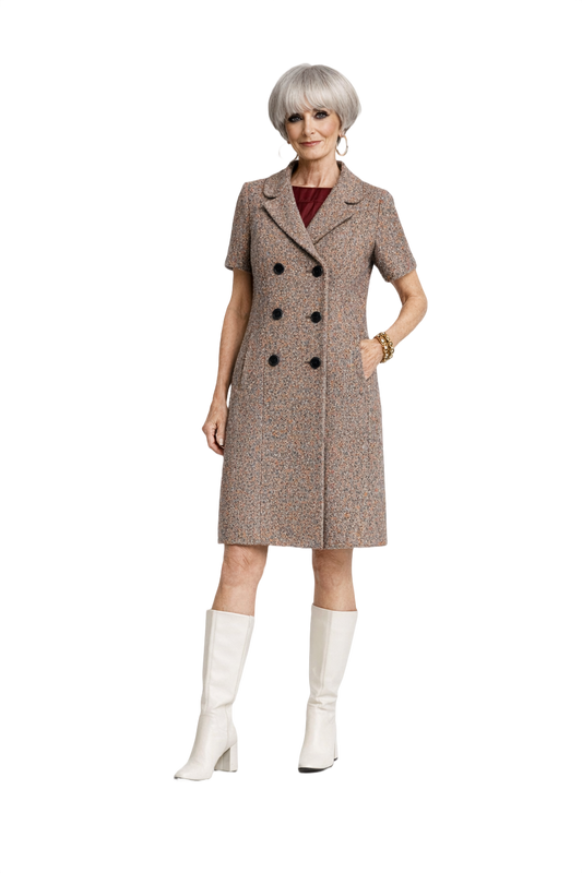 1960s Brown Tweed Shift Dress - Model