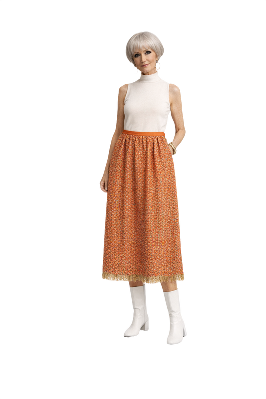 1960s Orange Wool Blend Skirt - Model