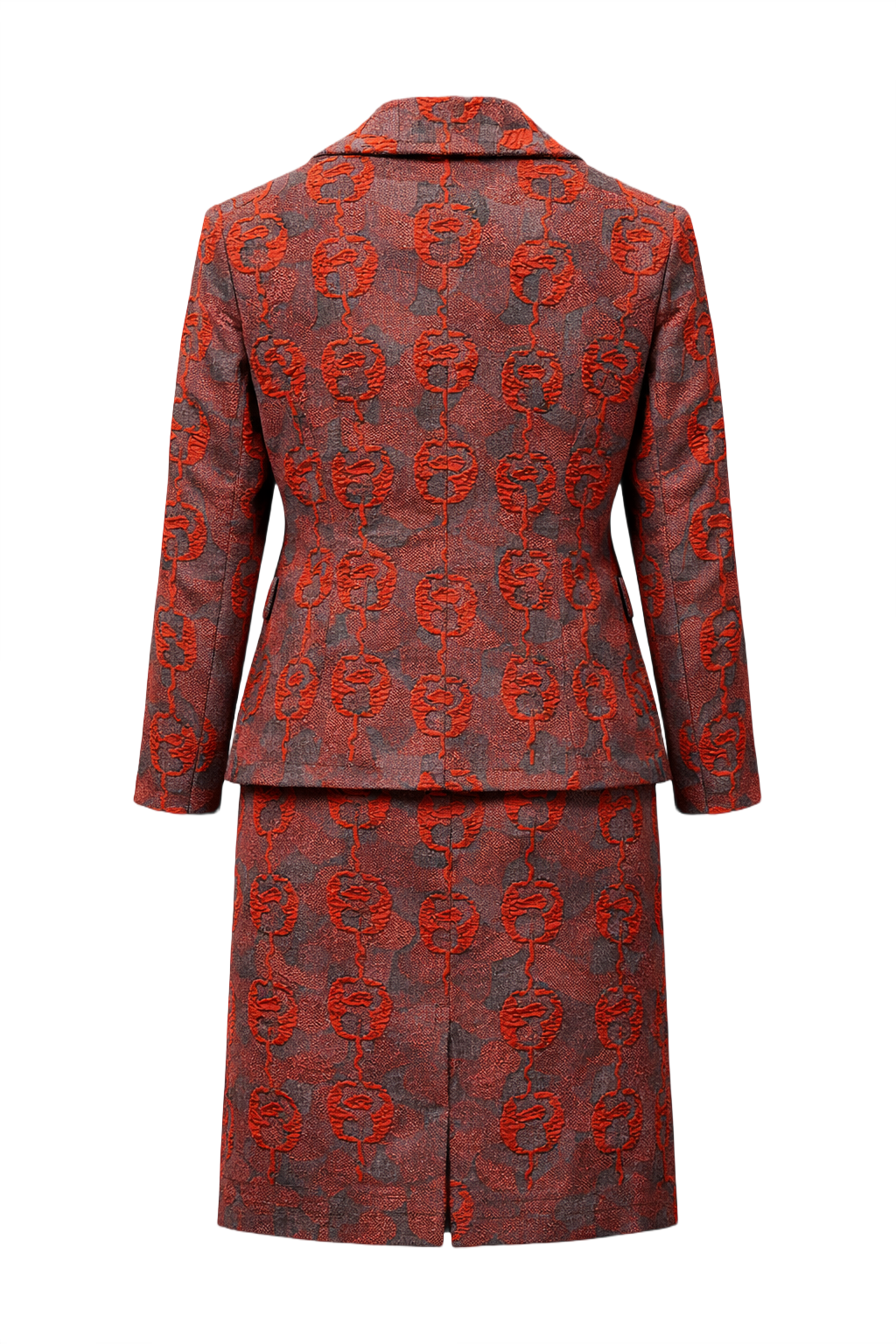 1960s Red and Gray Textured Blazer + Skirt - Back View