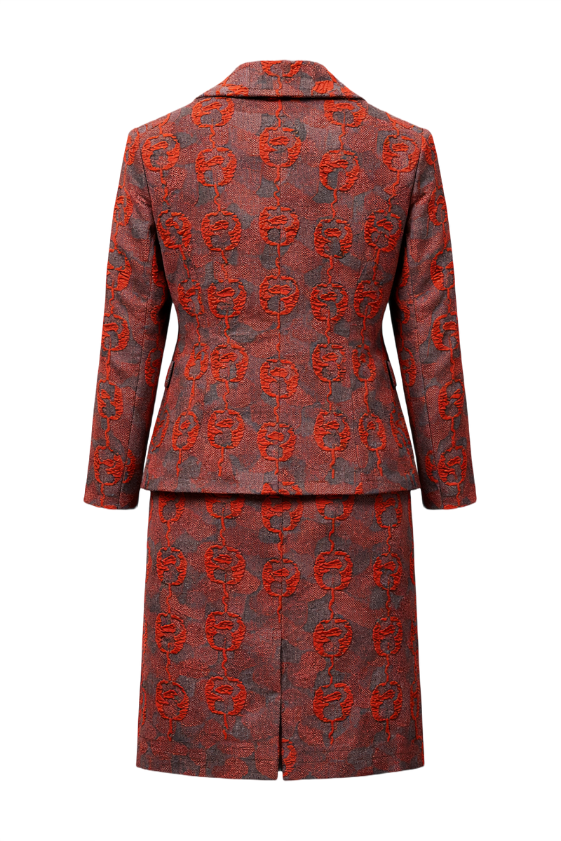 1960s Red and Gray Textured Blazer + Skirt - Back View
