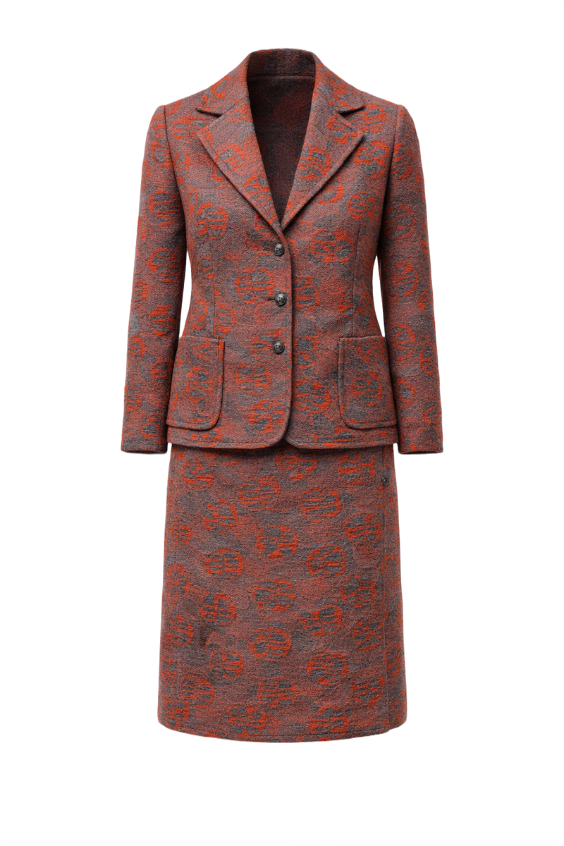 1960s Red and Gray Textured Blazer + Skirt - Front View
