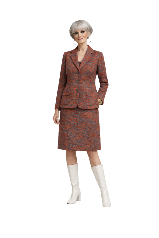 1960s Red and Gray Textured Blazer + Skirt - Model