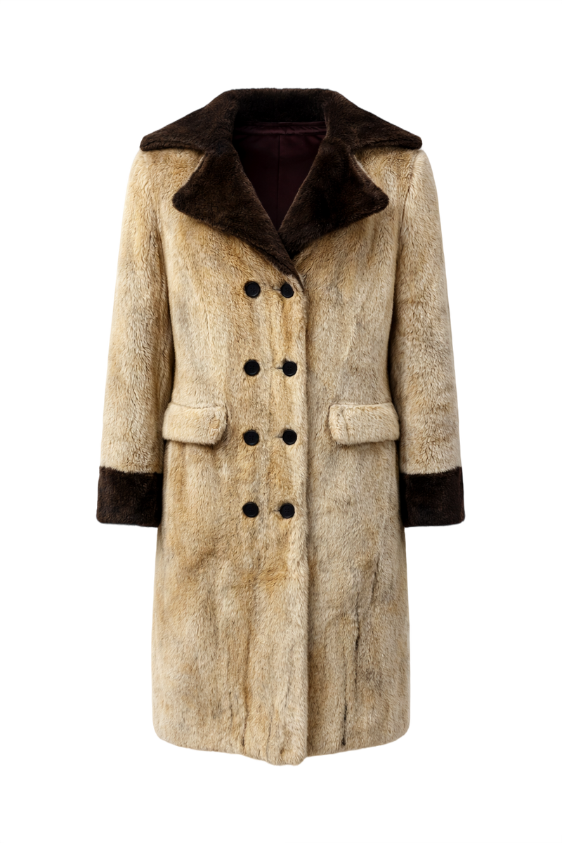 1970s Beige Faux Fur Coat - Front View