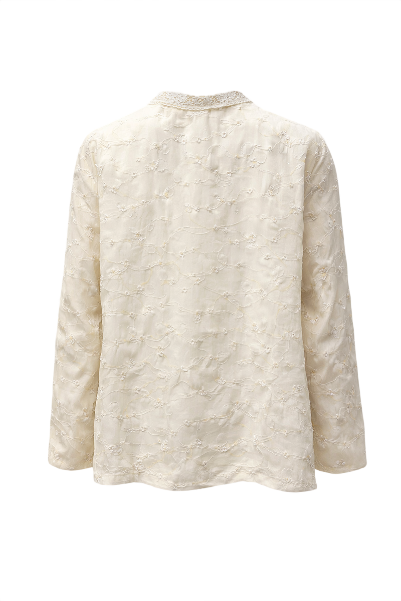 1980s Cream White Textured Blouse - Back View