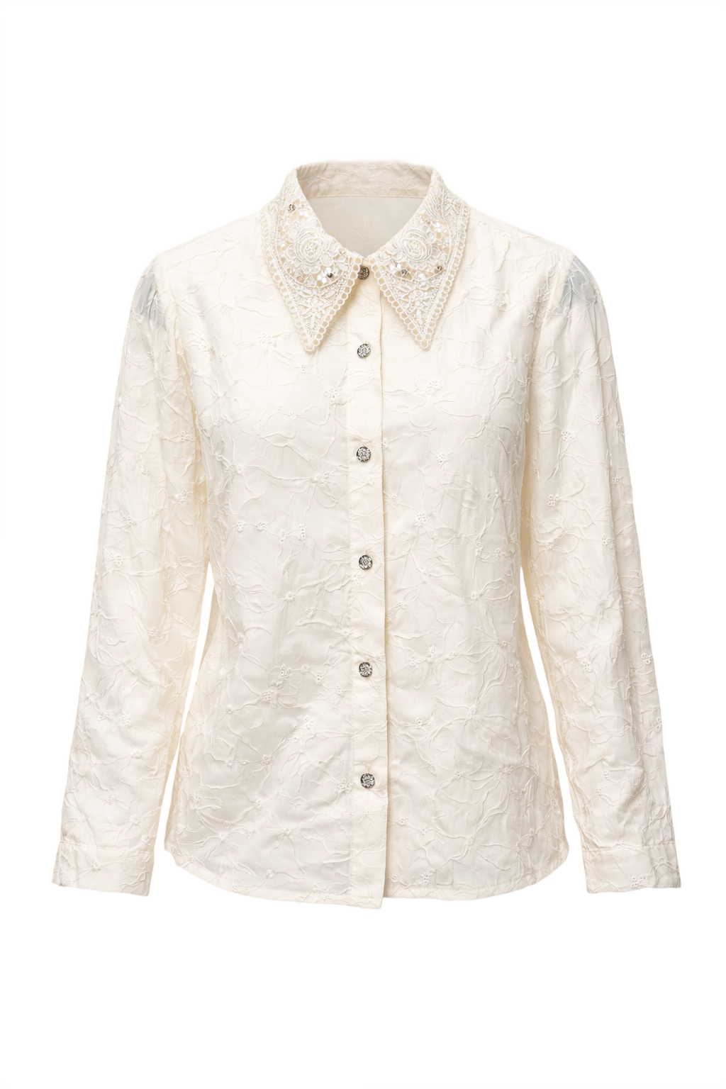 1980s Cream White Textured Blouse - Front View