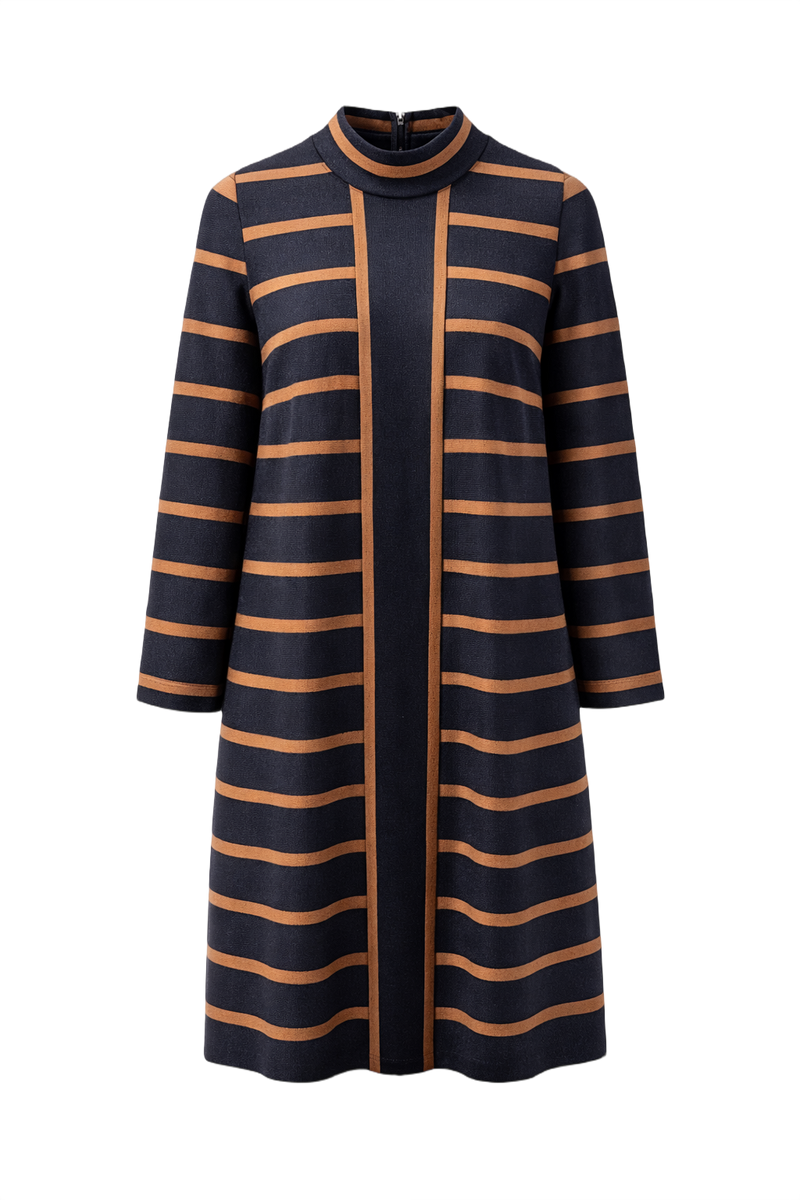 1960s Black Brown Smooth Dress - Front View