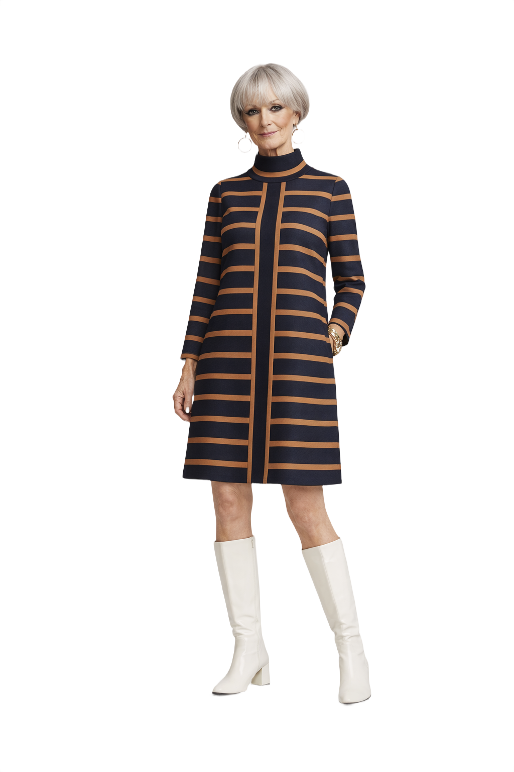 1960s Black Brown Smooth Dress - Model