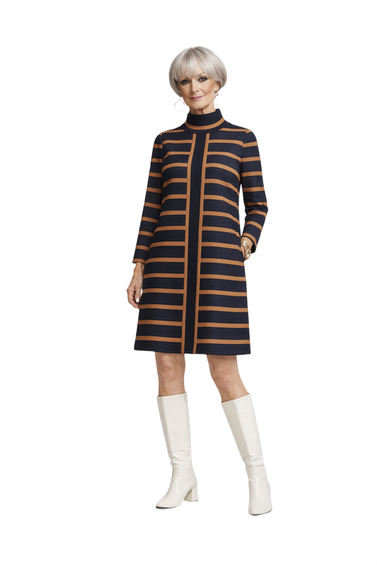 1960s Black Brown Smooth Dress - Model