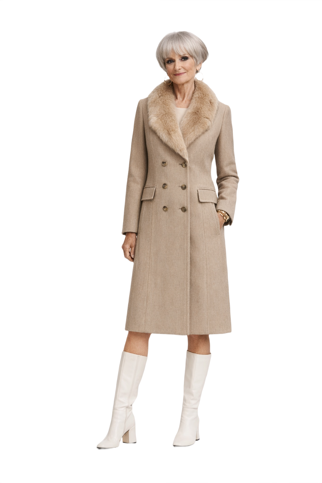 1960s Taupe Wool Coat - Model
