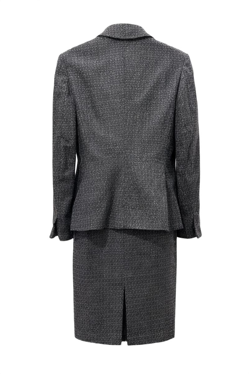 1960s Charcoal Grey Tweed Skirt Suit - Back View