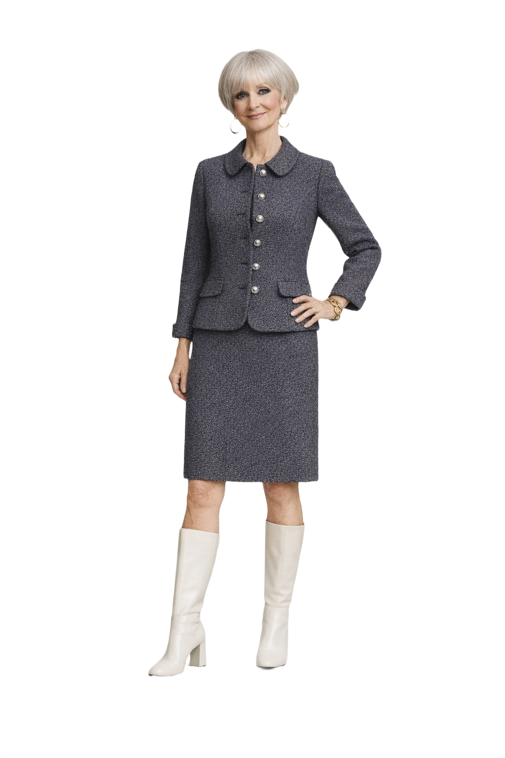 1960s Charcoal Grey Tweed Skirt Suit - Model