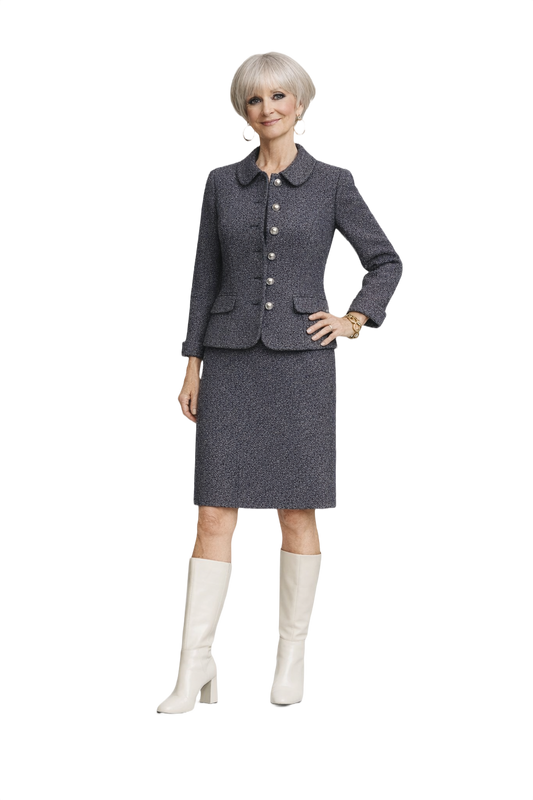 1960s Charcoal Grey Tweed Skirt Suit - Model