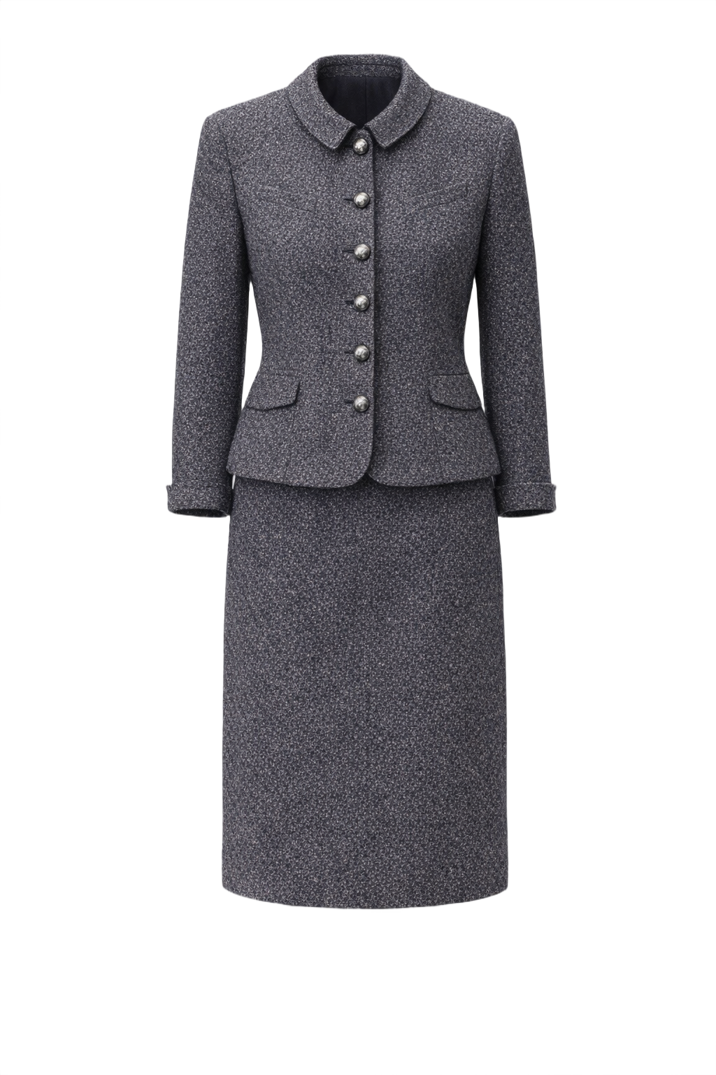 1960s Charcoal Grey Tweed Skirt Suit - Front View