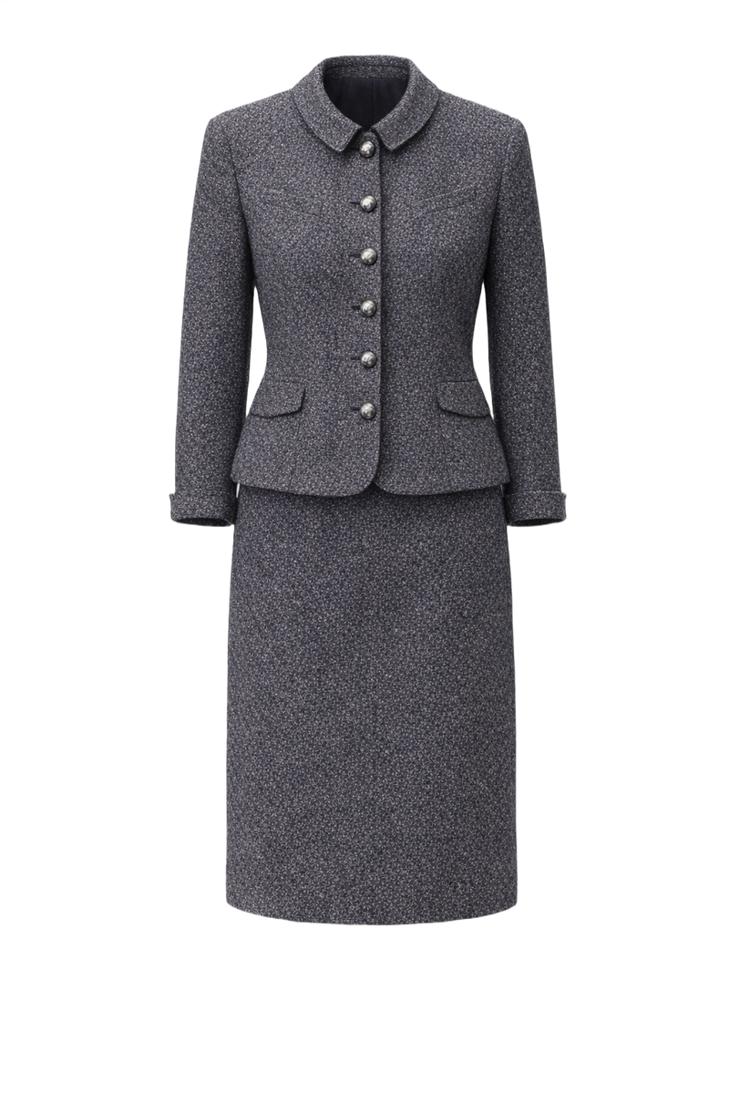 1960s Charcoal Grey Tweed Skirt Suit - Front View