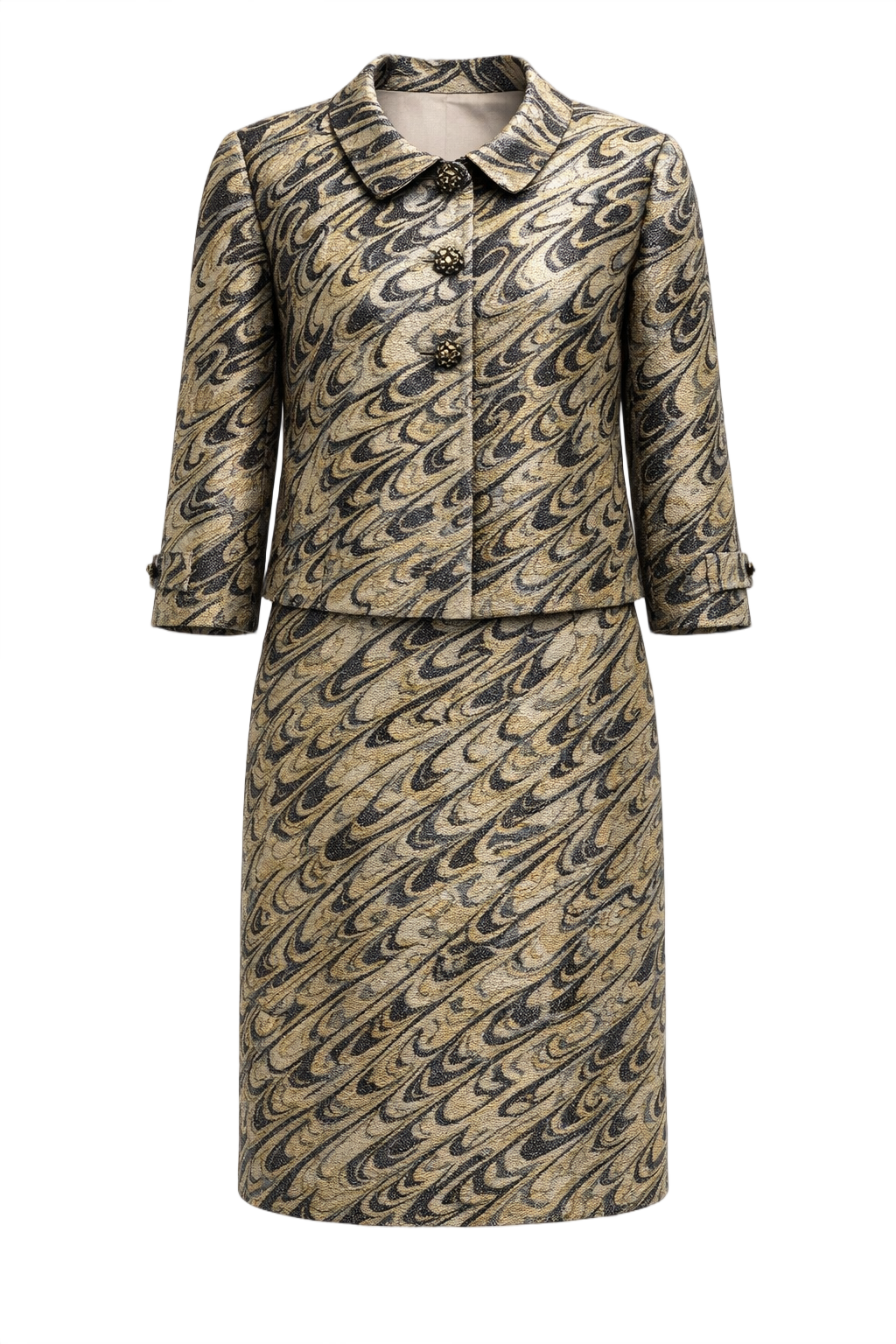1960s Metallic Gold Brocade 2-Piece Set - Front View