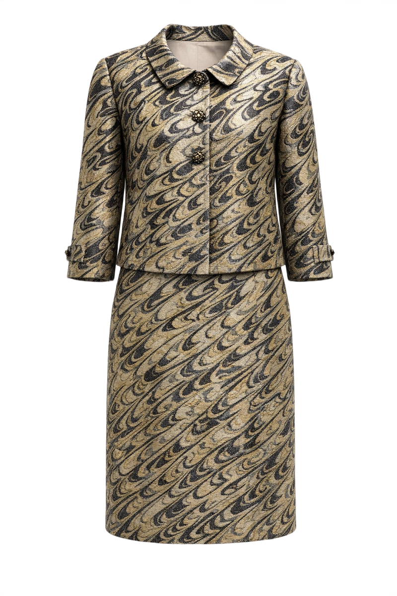 1960s Metallic Gold Brocade 2-Piece Set - Front View