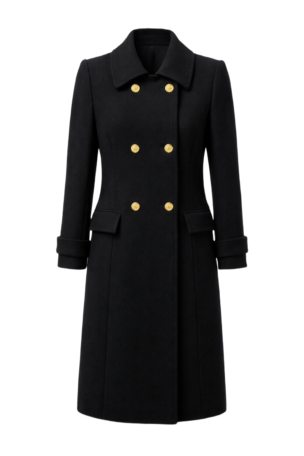 1980s Black Wool Coat - Front View