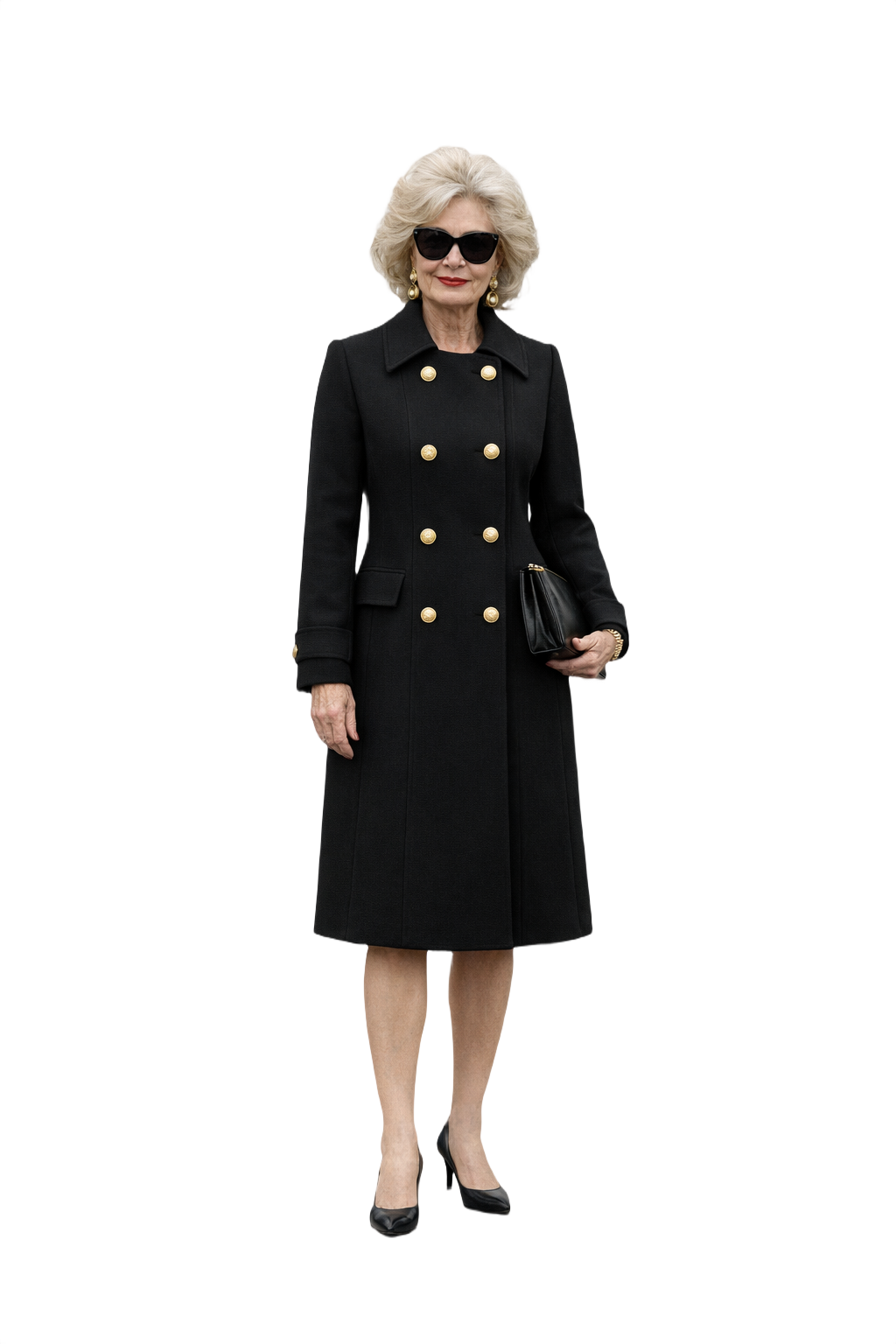 1980s Black Wool Coat - Model