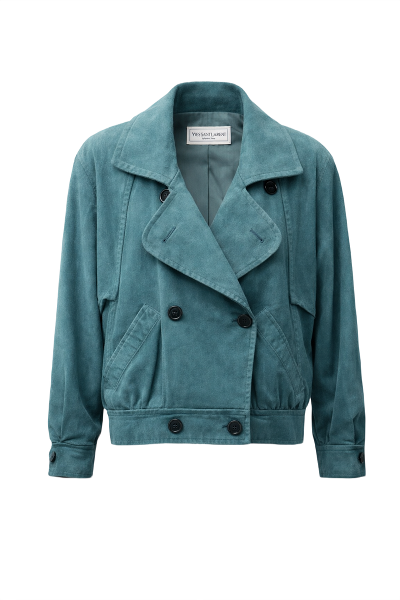 1980s Teal Suede Jacket - Front View