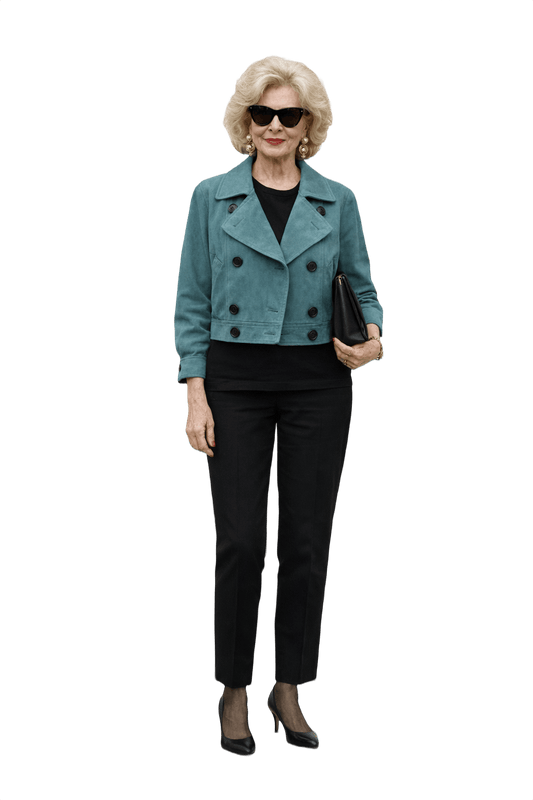 1980s Teal Suede Jacket - Model
