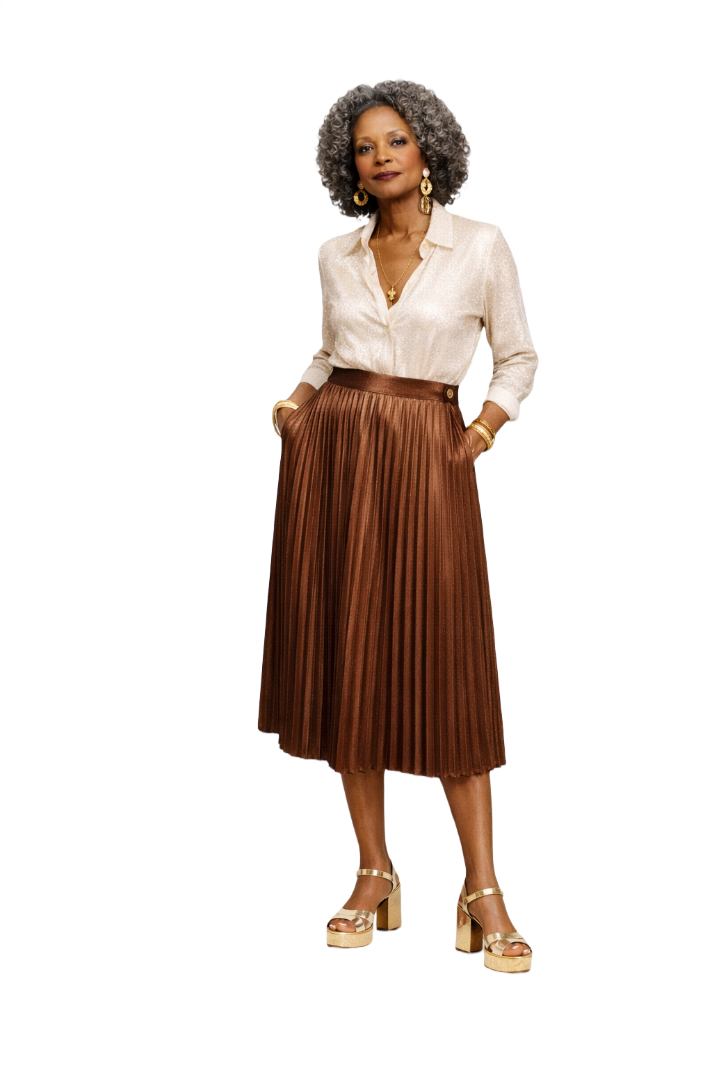 1980s Bronze Metallic Skirt - Model