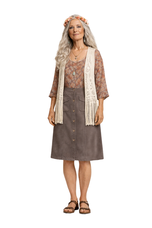 1970s Taupe Suede Skirt - Model