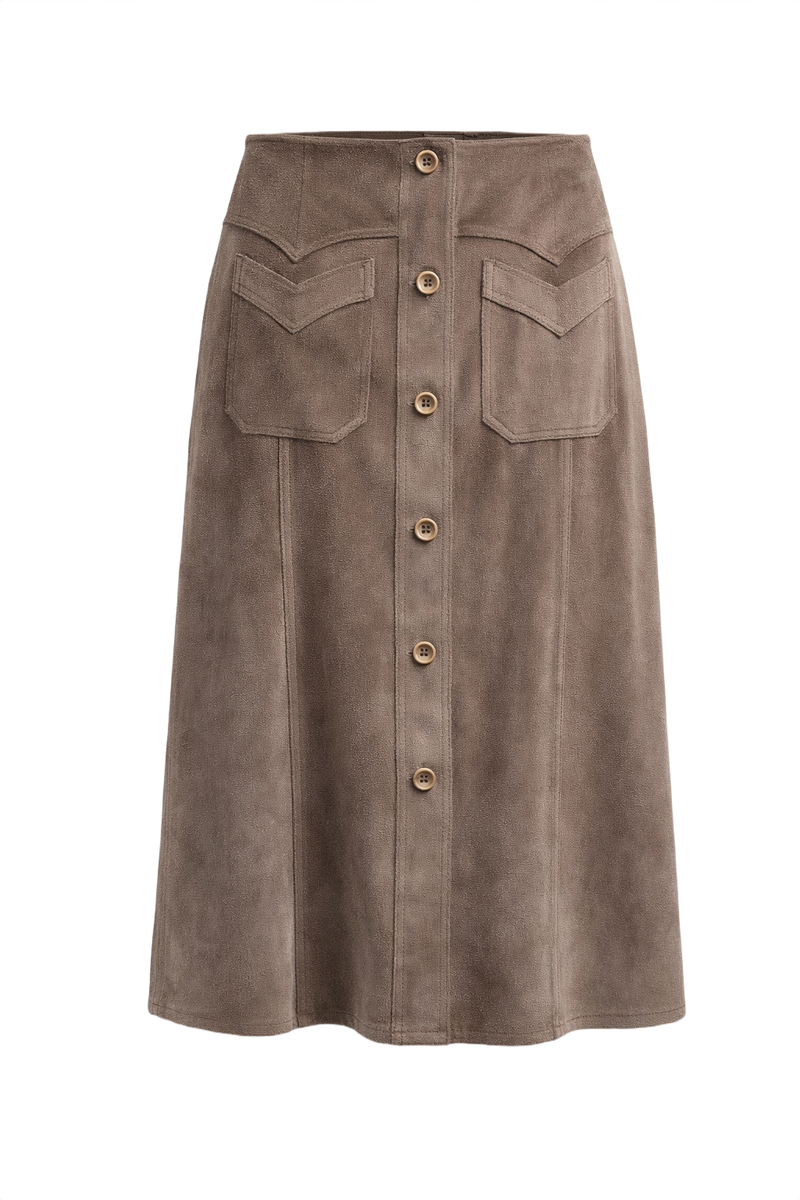 1970s Taupe Suede Skirt - Front View