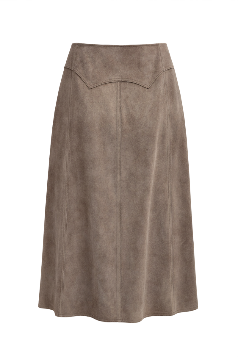 1970s Taupe Suede Skirt - Back View