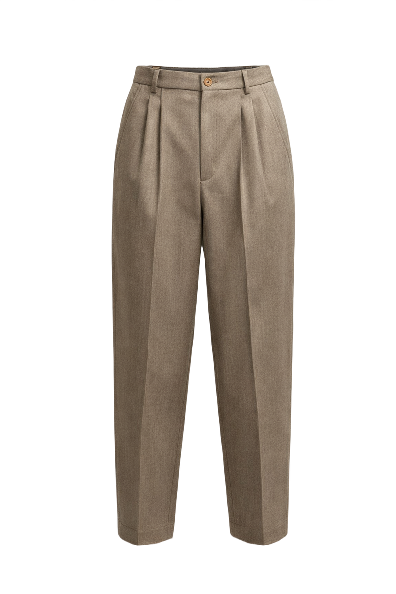 1980s Beige Wool Trousers - Front View