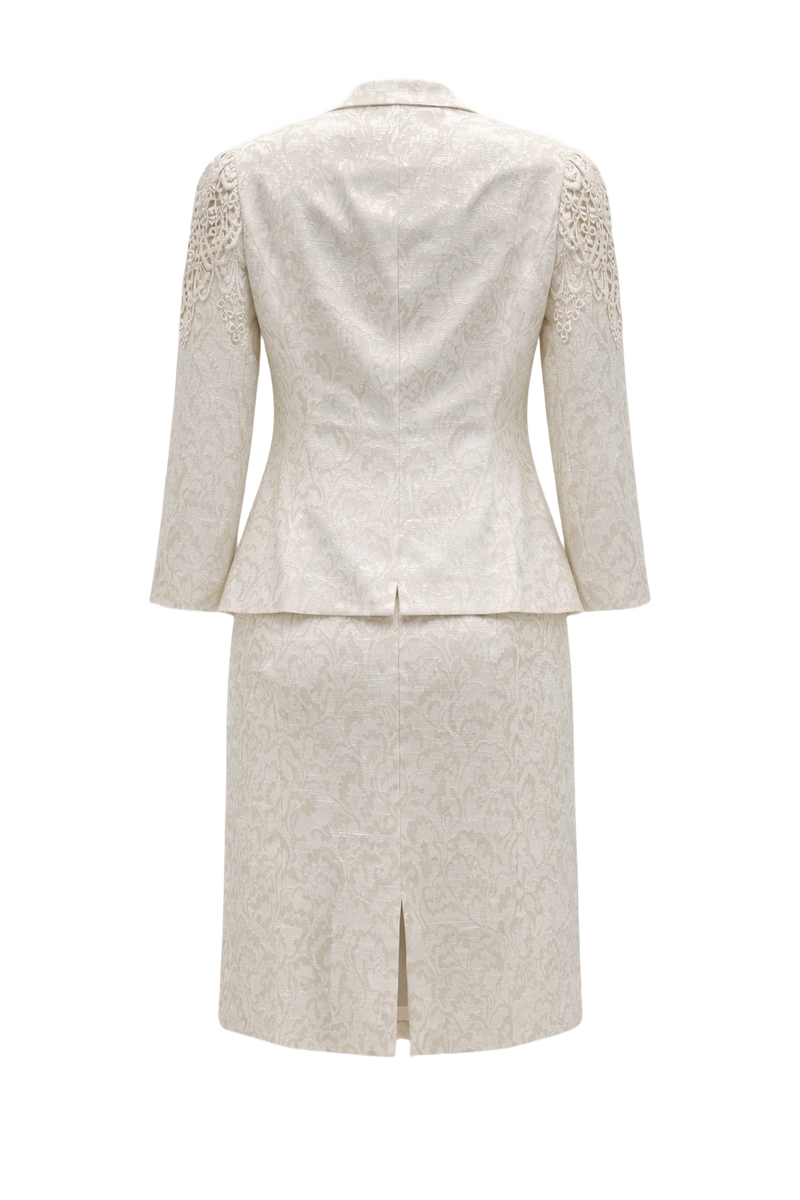 1980s Cream White Brocade 2-Piece Set - Back View