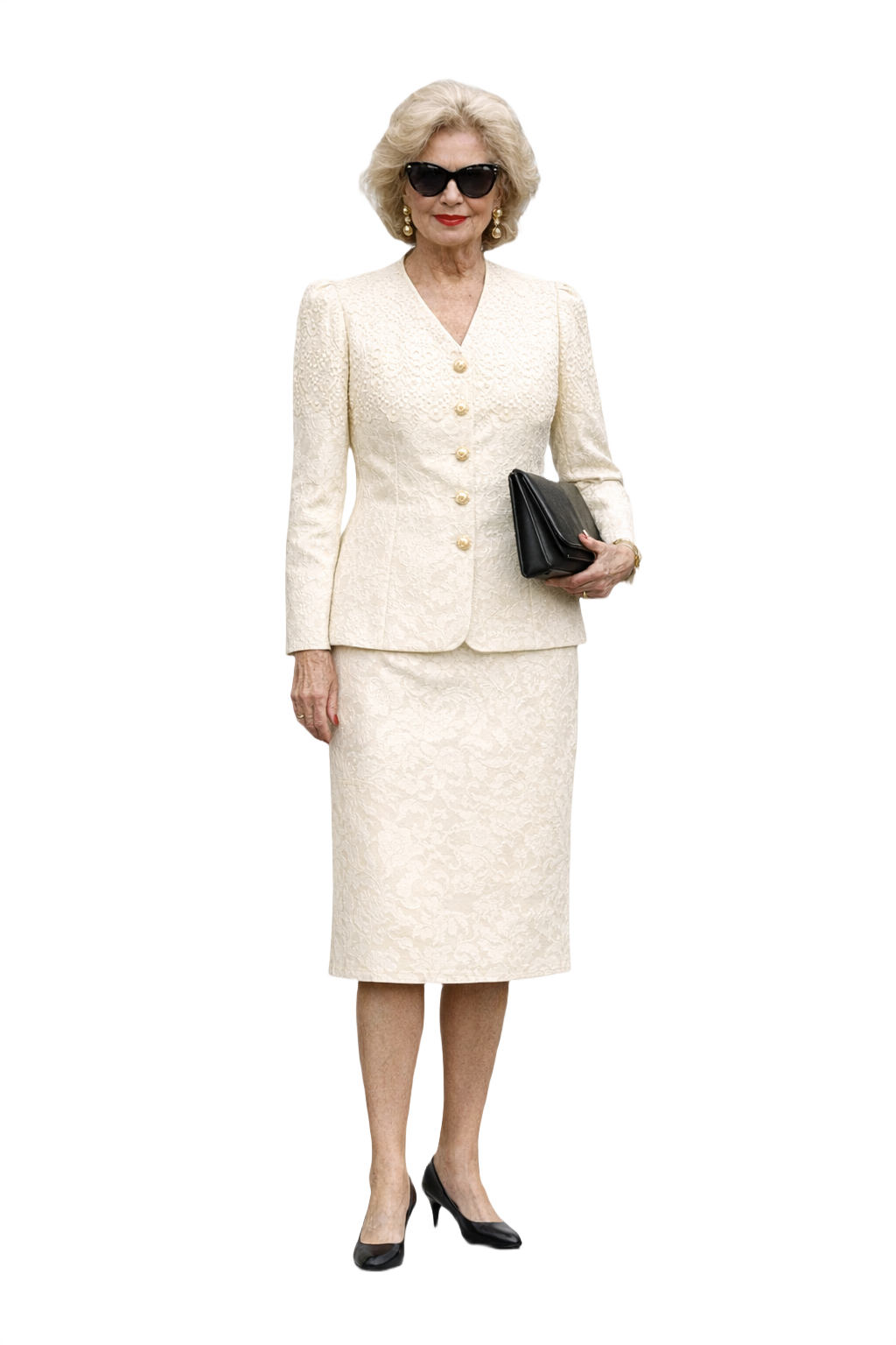 1980s Cream White Brocade 2-Piece Set - Model