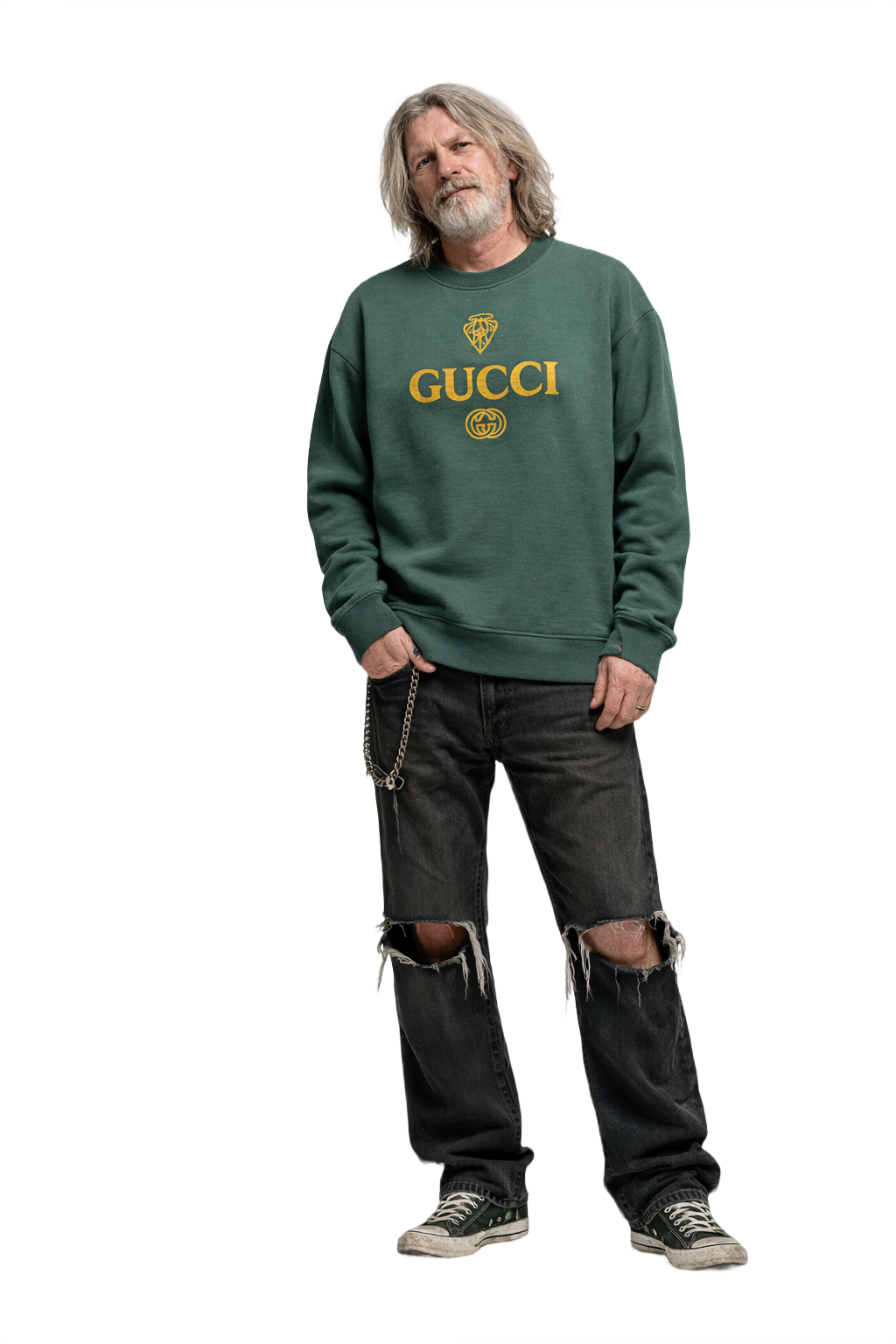 1990s Dark Green Cotton Blend Sweater - Model