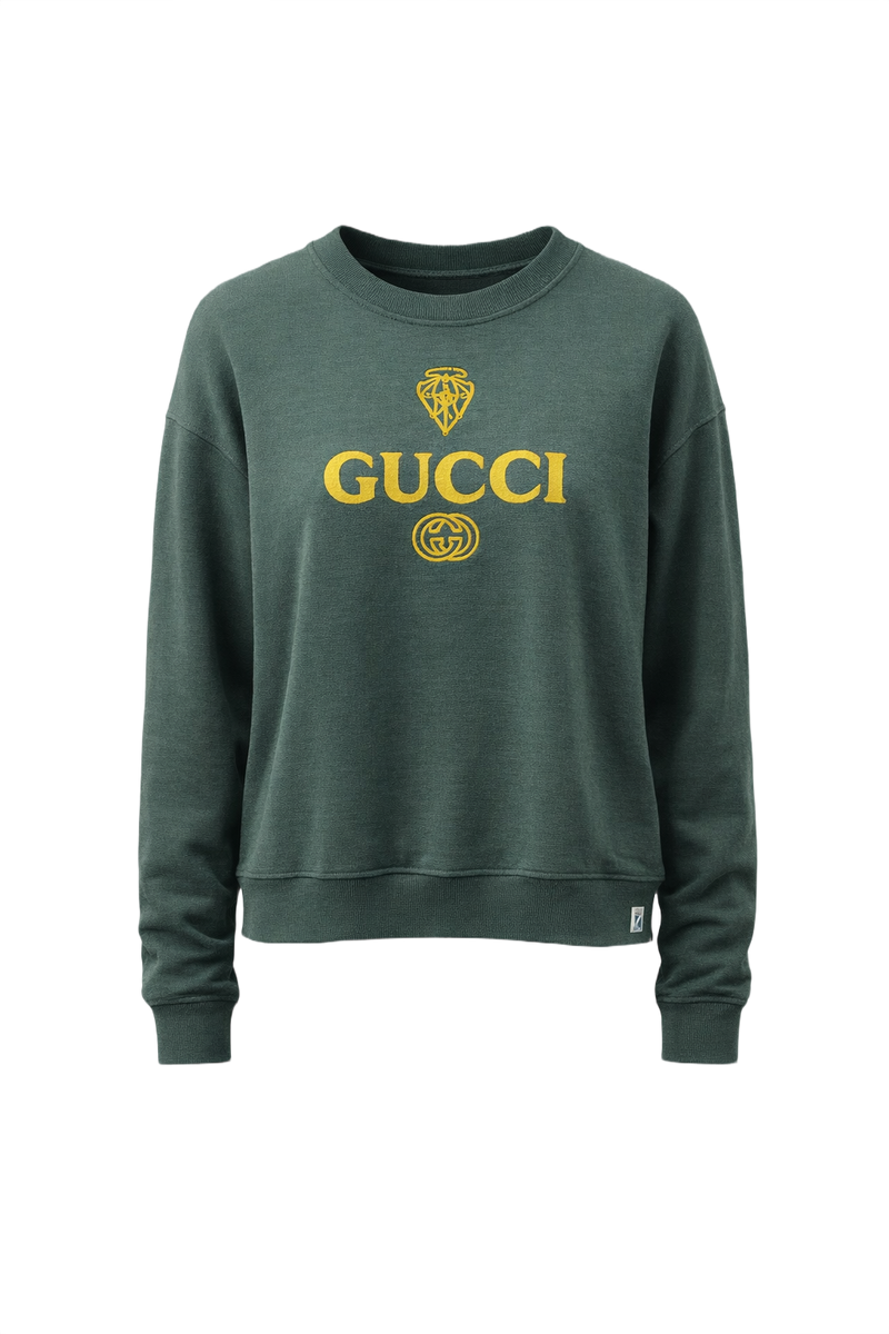 1990s Dark Green Cotton Blend Sweater - Front View