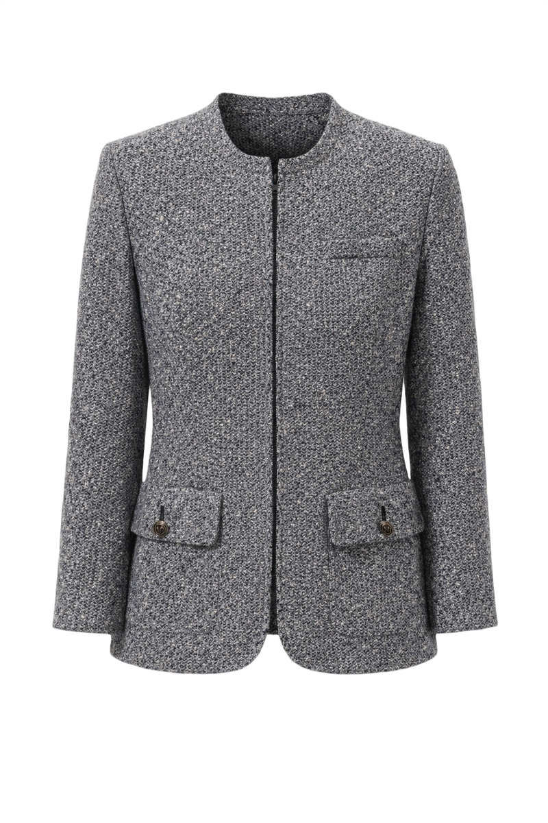 1980s Grey Wool Blend Blazer - Front View