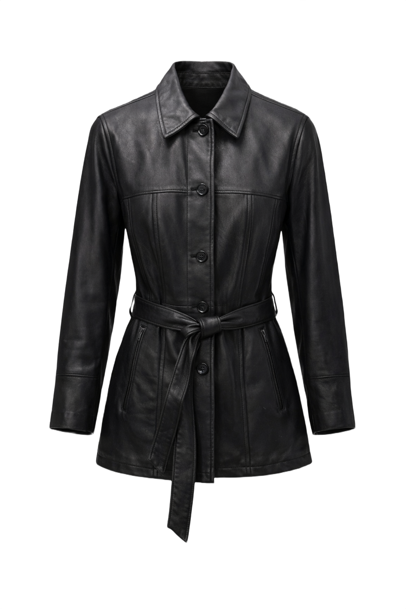 1990s Black Leather Medium Leather Jacket - Front View