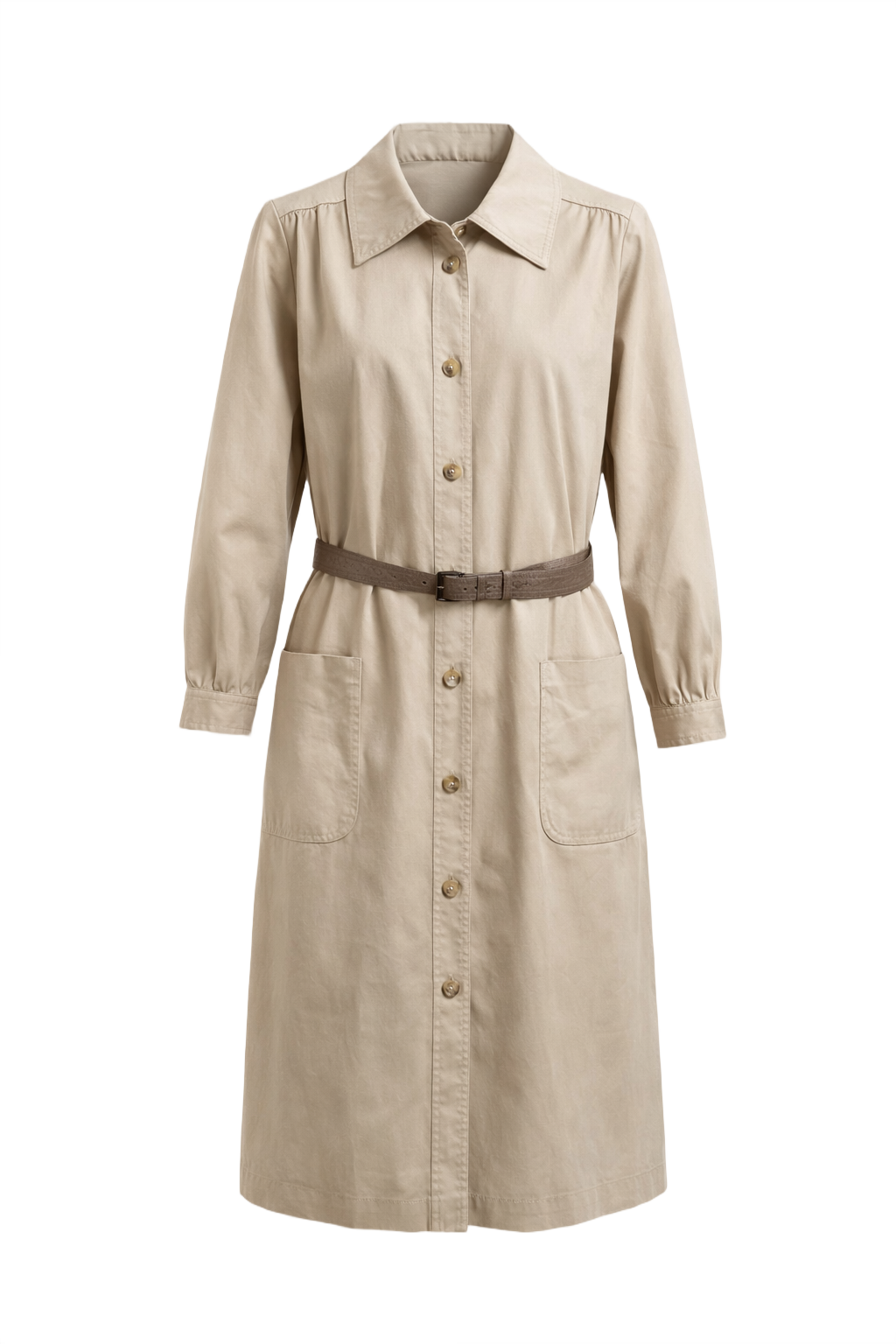 1980s Beige Cotton Coat - Front View