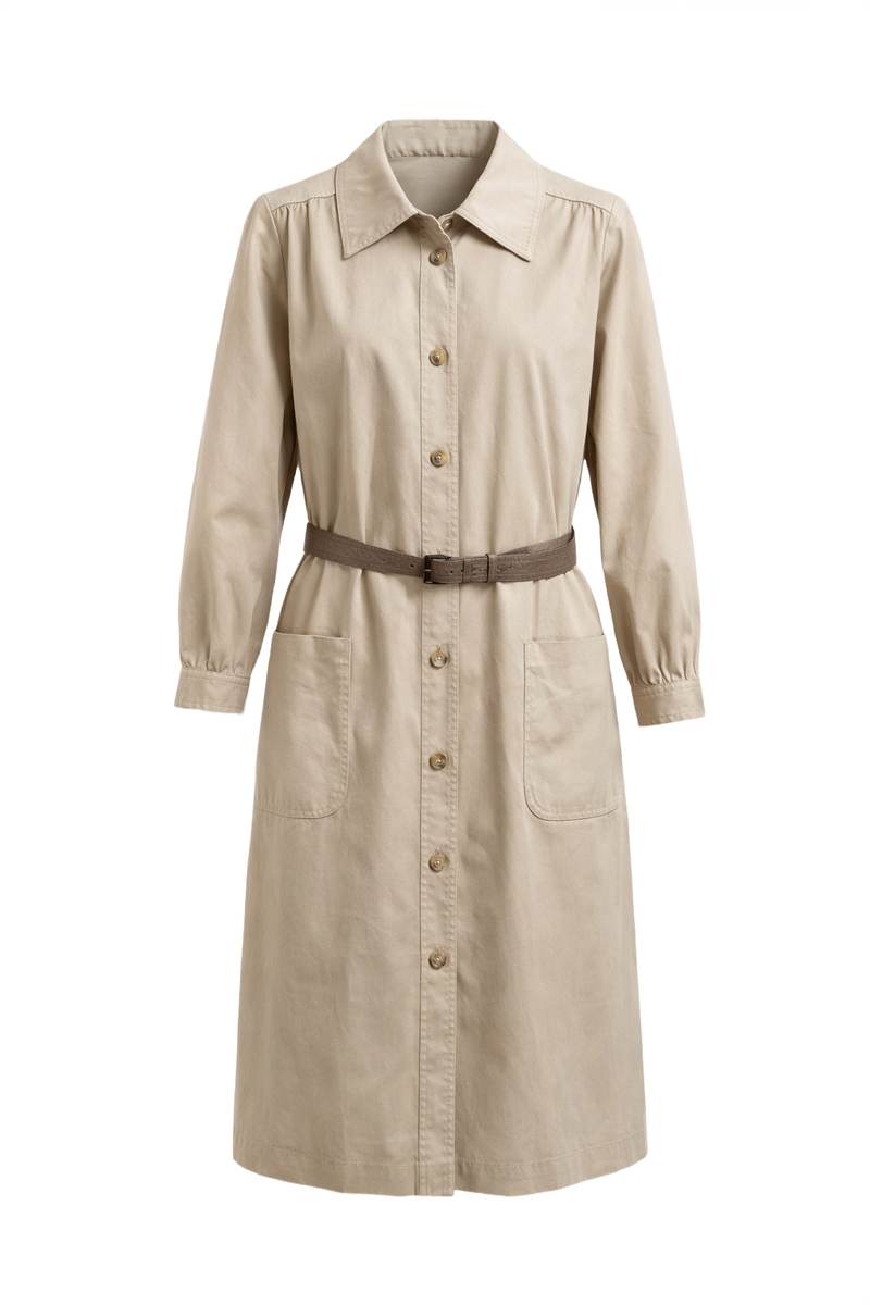 1980s Beige Cotton Coat - Front View