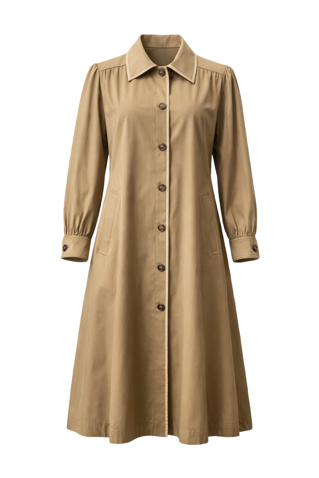 1980s Tan Cotton Blend Coat - Front View