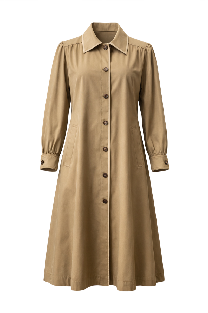 1980s Tan Cotton Blend Coat - Front View